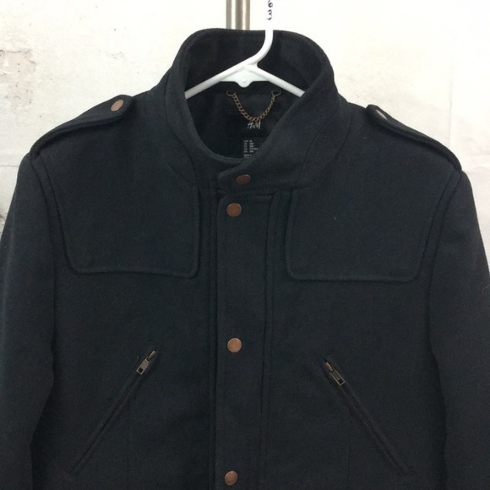 H&M Black Zipper snap 38R jacket wool blend